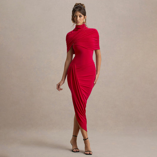 Elegant Slim Pleated Dress Sexy Backless Sheath Women Dress