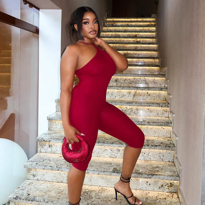 Women Clothing Autumn Solid Color Casual Slim Fit Halter Spaghetti Straps Backless Sleeveless Jumpsuit - Wanita Store