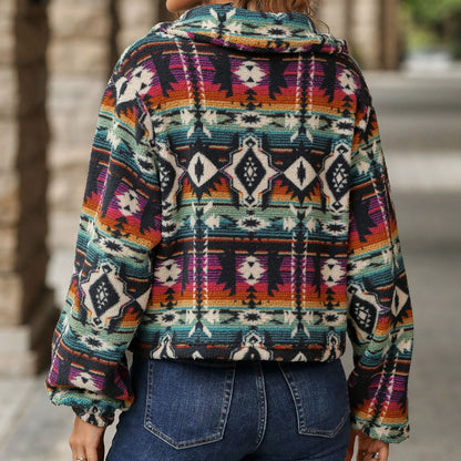 Autumn Winter Women Clothing National Printed Loose Long Sleeves Short Coat Women - Wanita Store