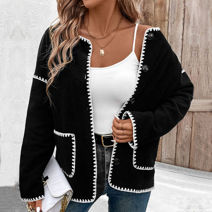 Autumn Winter Women Clothing Loose Color Matching Polar Fleece Jacket Women - Wanita Store