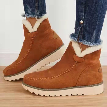 Women Boots Winter Ladies Platform Cotton Padded Boots Solid Color Slip on Warm Booties - Wanita Store