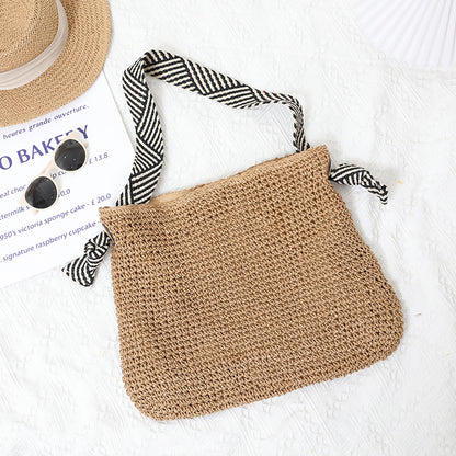 Navy Straw Bag Handmade Shoulder Woven Bag Women Bag Holiday Beach Bag - Wanita Store