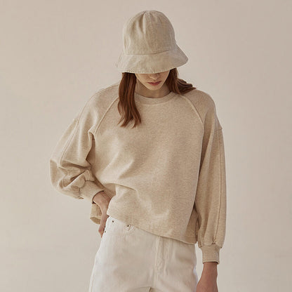 Autumn Winter Hoodie Loose Short Lantern Sleeve Stitching Pure Cotton French Casual Pullover Women Clothing - Wanita Store