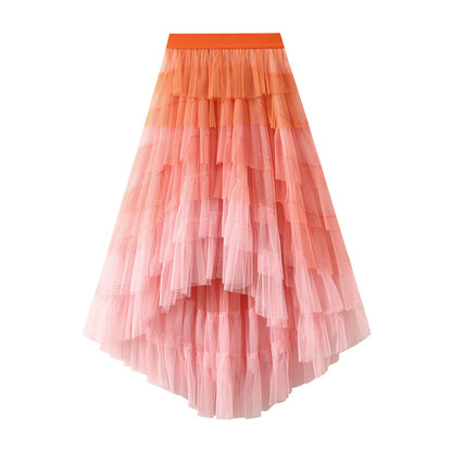 Irregular Asymmetric Tiered Dress High Waist Mesh Skirt Pettiskirt Women Gauze Skirt Fairy Dress - Wanita Store