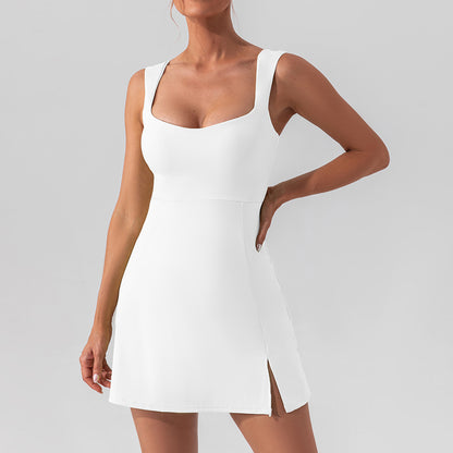 Sexy Sling Solid Color Yoga Tennis Lightweight Breathable Outdoor Golf Sports Dress Women - Wanita Store