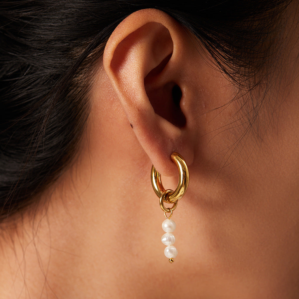Earrings Wearring 18K Gold Plated Asymmetric Natural Fresh Water Pearl Embellished Ear Ring Earrings Jewelry Accessories - Wanita Store