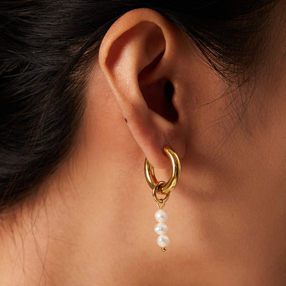 Earrings Wearring 18K Gold Plated Asymmetric Natural Fresh Water Pearl Embellished Ear Ring Earrings Jewelry Accessories - Wanita Store
