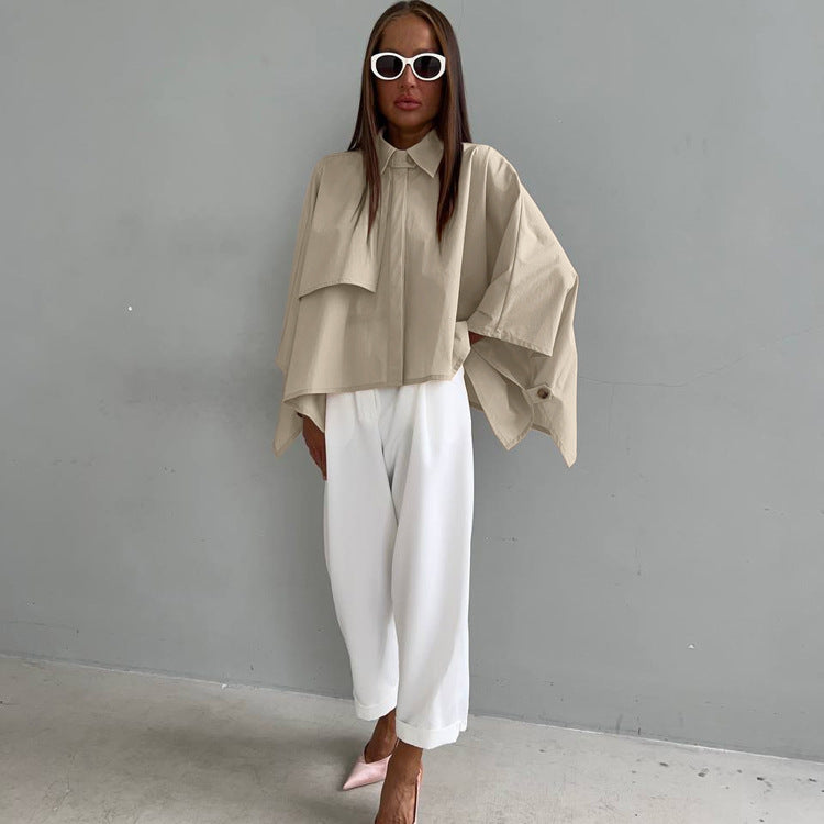 Women Clothing Casual Loose Fitting Women Spring Niche Design Batwing Sleeve Cardigan Shirt - Wanita Store