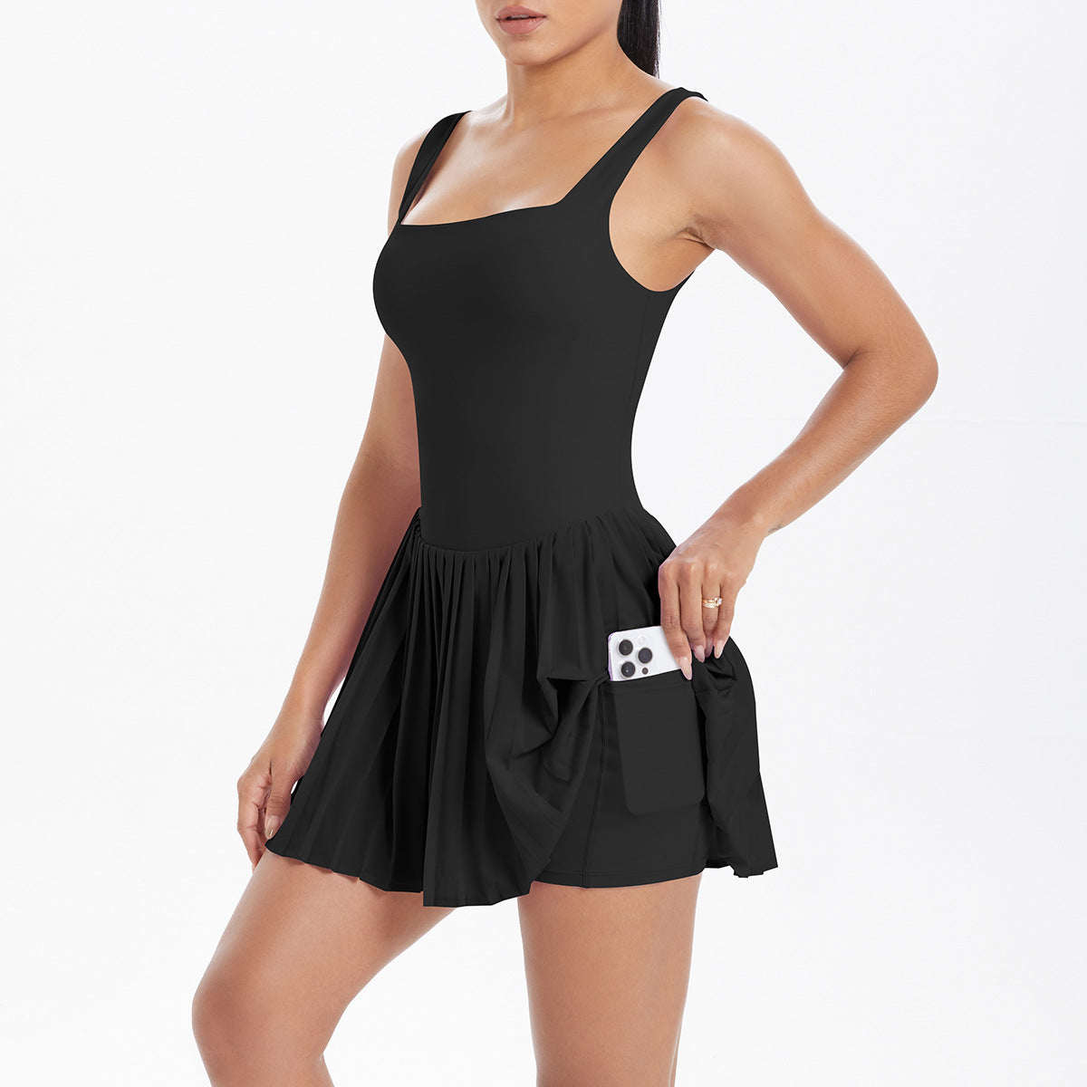 Pleated Dress-Black