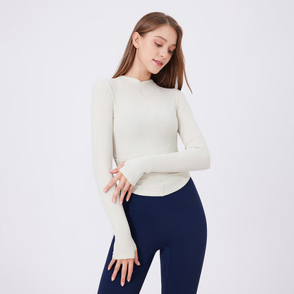 Small Waist Half Zipper Yoga Clothes Women Workout Clothes Sports Top Pilates Training Wear Long Sleeve Blouse Autumn - Wanita Store