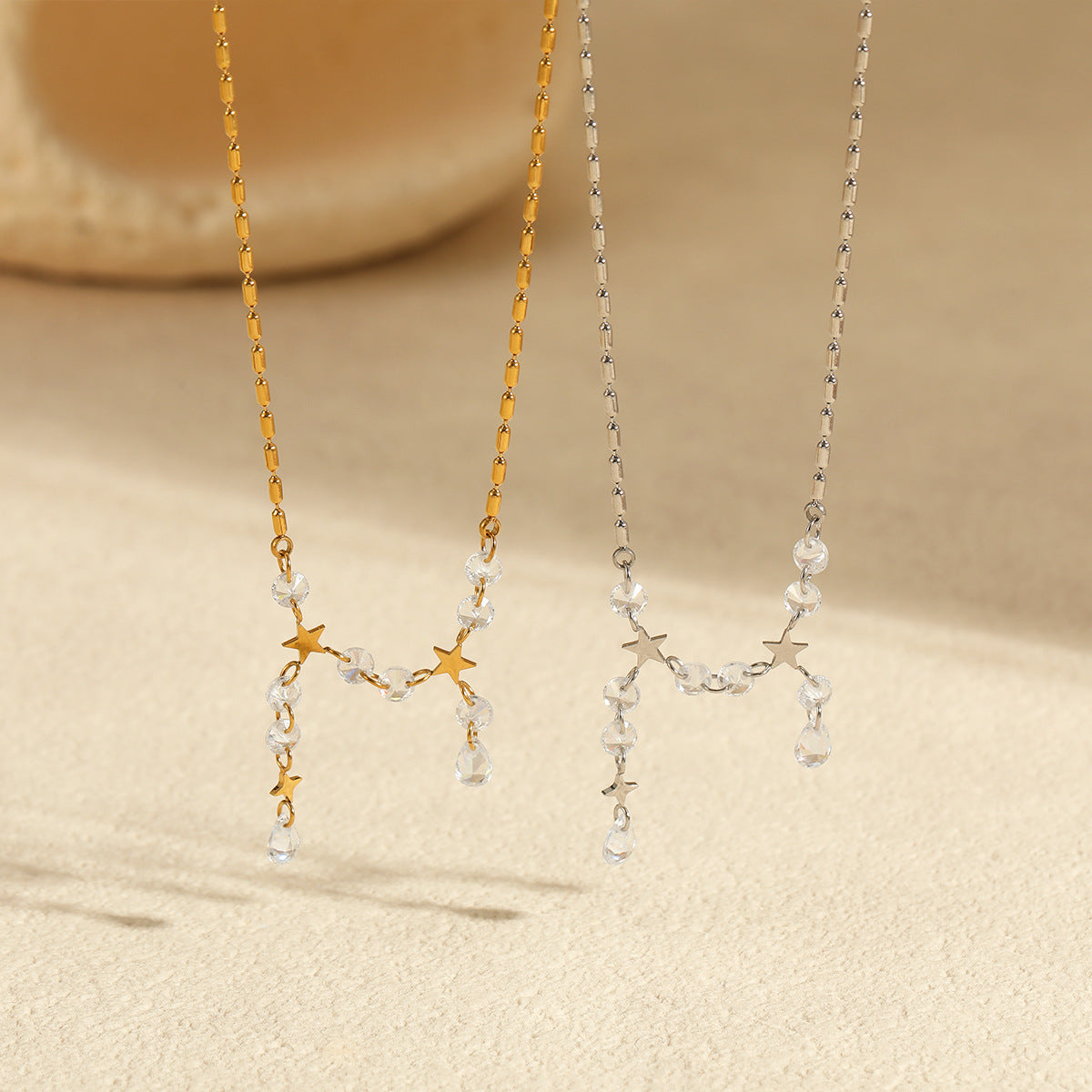 Exquisite Tassel High Grade Stainless Steel Necklace Plated 18 Real Gold Inlaid Zircon All Match Clavicle Chain - Wanita Store