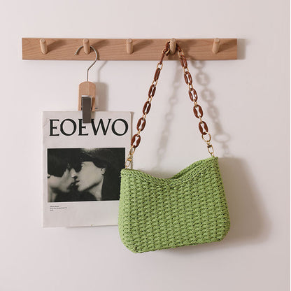 Fresh Purple Straw Bag Woven Bag Women Bag Shoulder Solid Color Straw Bag Seaside Vacation Beach Bag - Wanita Store