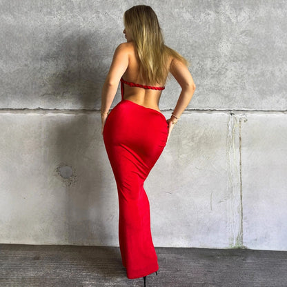Women Clothing Summer Sexy Braid Rope Halter Cut out Slim Sleeveless Dress - Wanita Store