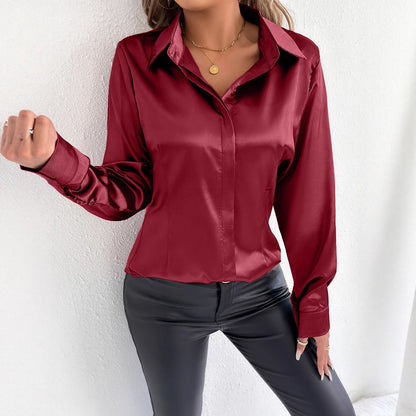 Real Shot Women Clothing Satin Summer Satin Shirt Women Satin Artificial Silk Shirt - Wanita Store