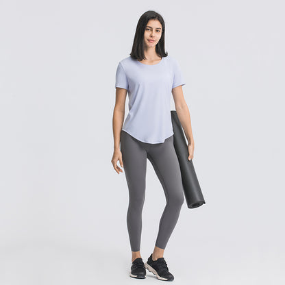 Summer Simple Loose-Fitting Sanding Yoga Short Sleeve Lightweight Breathable Sports Running Fitness Clothes Women - Wanita Store