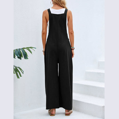 Women Clothing Popular Solid Color Casual Suspender Trousers - Wanita Store