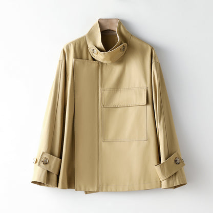 Element Trench Coat for Women Spring Autumn Korean Profile Loose Cargo Small Coat - Wanita Store