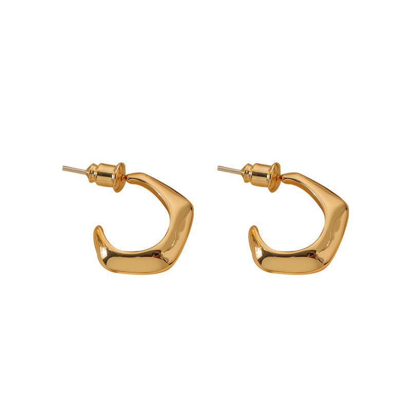 All Match Office Small C Shaped Stud Earrings Simple Exquisite 925 Silver Needle Real Gold Plating Geometric Abstract Frosty Earrings - Wanita Store
