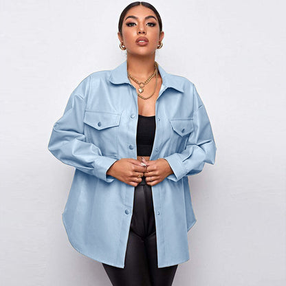 Spring Autumn New Faux Leather Women Shirt Trendy Women Coat - Wanita Store