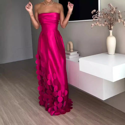 Stitching round Satin Sexy Tube Top High Waist Dress Evening Dress - Wanita Store