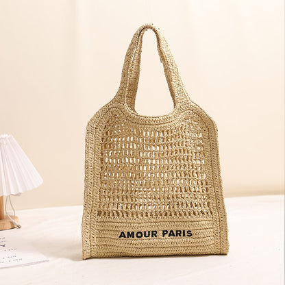 Summer Straw Woven Bag With Lace Up Pattern Suitable For Women Beach Vacation Beach Bag - Wanita Store