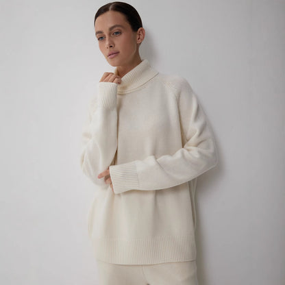 Wool Turtleneck Sweater Autumn Winter Loose Pullover Sweater Thermal Knitting Sweater for Women - Wanita Store