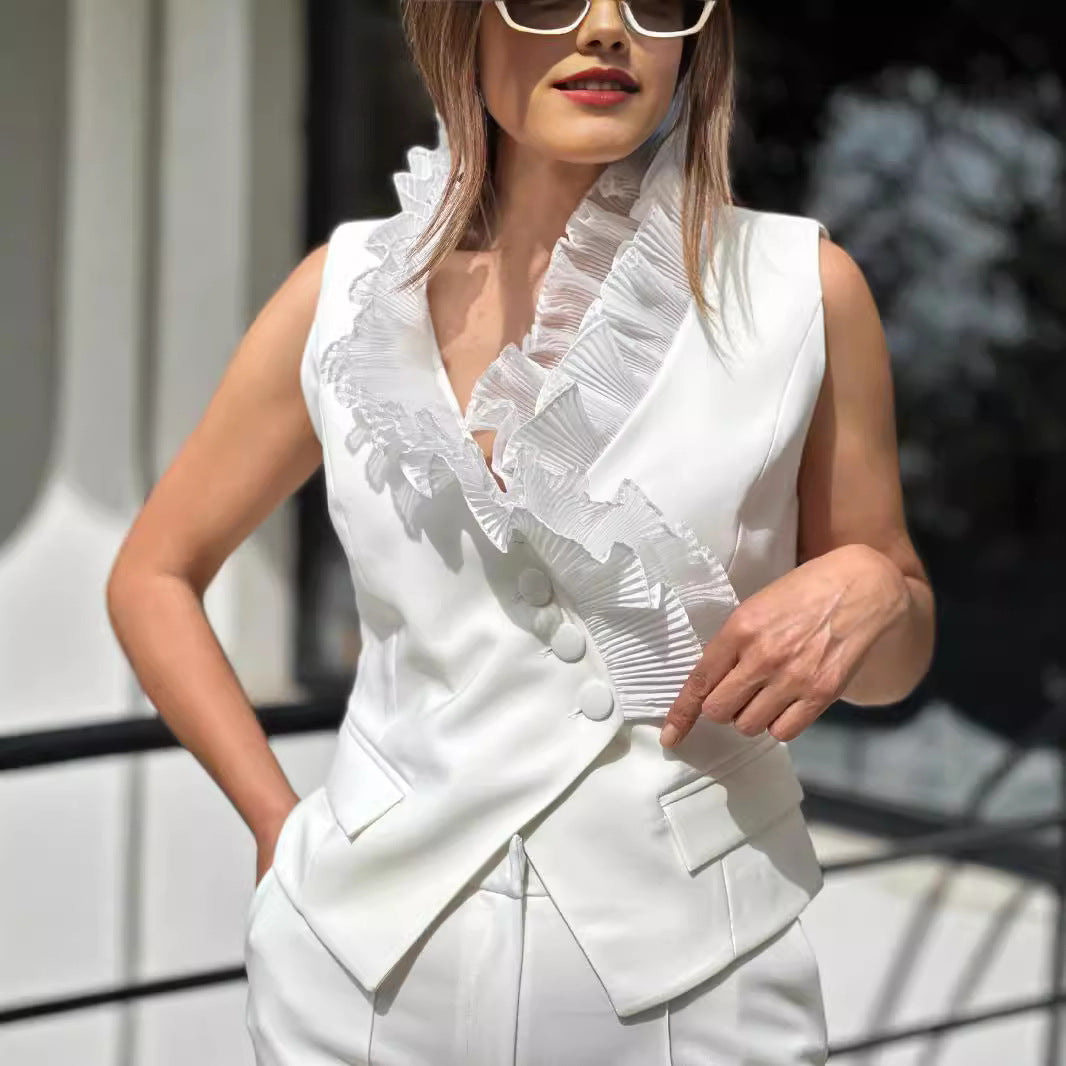 Spring Summer Sleeveless Trousers Casual Pocket Vest Two Piece Set Women