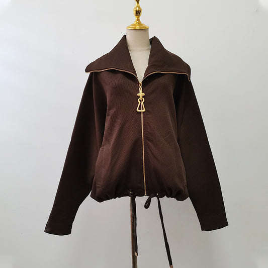 Fall Casual Coat Collared Batwing Sleeve Korean Short Baggy Coat Women