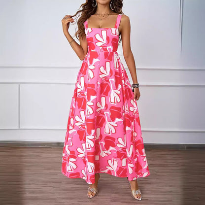 Vestido de verano casual con tirantes para mujer, elegante, línea A, estampado floral