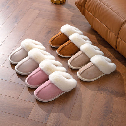 Fluffy Slippers Autumn Winter Warm Slugged Bottom Home Thickened Fleece Slippers Home Indoor Cotton Slippers - Wanita Store