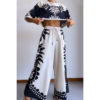 Spring Summer Casual Short Sleeve Suit Loose Vacation Elastic Waist Women Clothing Two Piece Set - Wanita Store