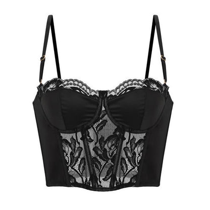 Soutien-gorge sexy pour femme, avec armatures, effet push-up pour petite poitrine, bordure en dentelle brillante et galbant.