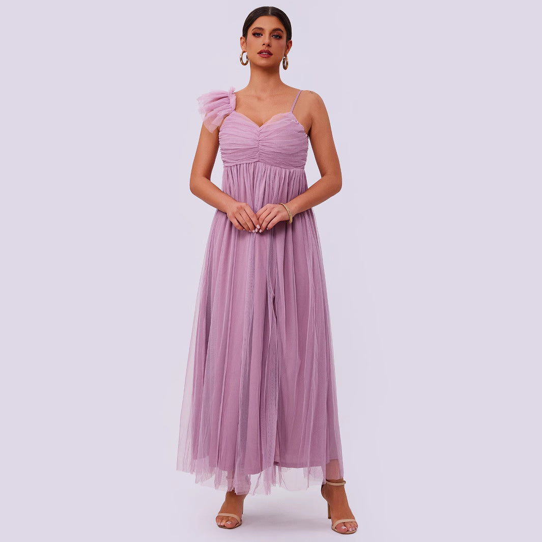 Mesh Sand Split Solid Color Dress