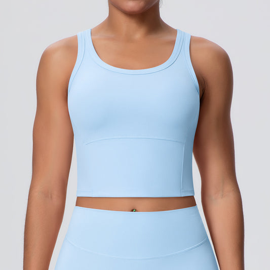 Solid Color Nude Feel Skin Friendly Yoga Jacket with Chest Pad Workout Bra Beauty Back Fitness Vest Sports Underwear for Women