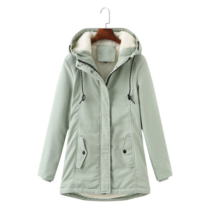 Ladies Hooded Lambswool Parka Winter Warm Waist Women Cotton-Padded Coat - Wanita Store
