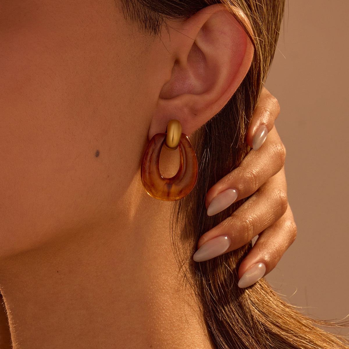 High Grade Retro Hong Kong Stainless Steel Earrings Irregular Asymmetric Resin Geometric Abstract Design Earrings - Wanita Store