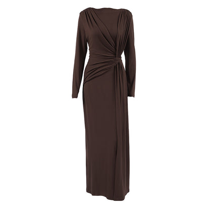 Autumn French Dress Maxi Dress Women Textured Waist Slimming Evening Dress - Wanita Store