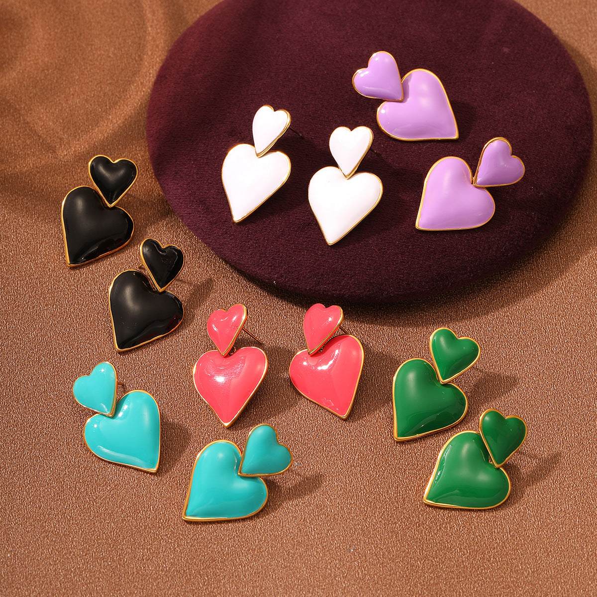 Stainless Steel Dripping Love Heart Earrings Vacuum Gold Plated Earrings Accessories - Wanita Store