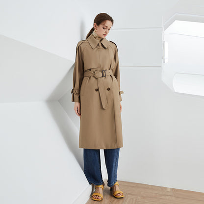 Element Autumn Winter British Double Breasted Loose Drooping Extended Trench Coat for Women - Wanita Store