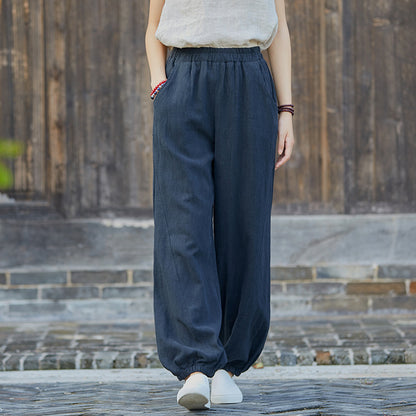 Spring Summer Cotton Linen Women Clothing Retro Stone Washed Ramie Bamboo Section Casual Trousers Women Cotton Linen Knickerbockers Yoga Pants - Wanita Store