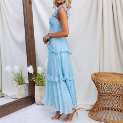 Summer Women Clothing Solid Color Elegant Graceful Ruffled Dress - Wanita Store