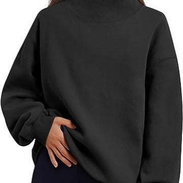 Women Autumn Winter Casual Fleece Shirt Women Thick Half Turtleneck Loose Sweatshirts - Wanita Store