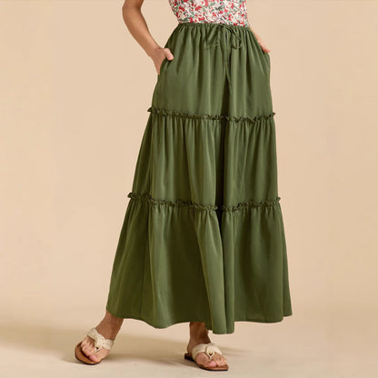 Women High Waist Elastic Pocket Long Adjustable Lace up Skirt Women - Wanita Store