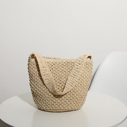 Hand Woven Bag Woven Bag Straw Bag Woven Bag Bucket Bag Seaside Vacation Beach Bag - Wanita Store