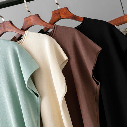 Casual Women Summer Solid Color Sleeveless Vest Sweater Wide Leg Pants Ice Silk Sets - Wanita Store