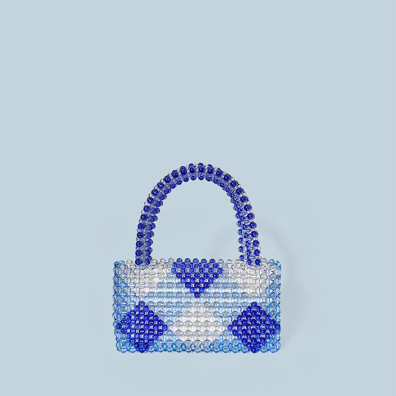Special Interest Design Diamond Patterns Cute Woven Contrast Color Beads Bag All Match Small Square Bag Handbag