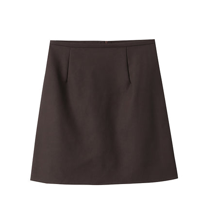 French Fashionable Simple High Waist Half Length A line Leather Skirt Short Skirt Hip Skirt Autumn Winter - Wanita Store