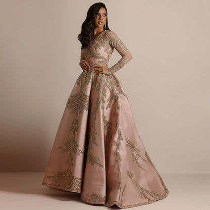 Women Clothing Gilding Large Sleeve Dress Cocktail Sexy Evening Dress Pink - Wanita Store