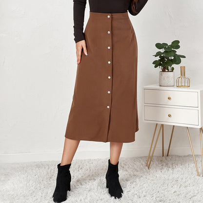 Women Clothing Boutique Corduroy Skirt Single Breasted High Waist Autumn Winter Maxi Women Skirt - Wanita Store
