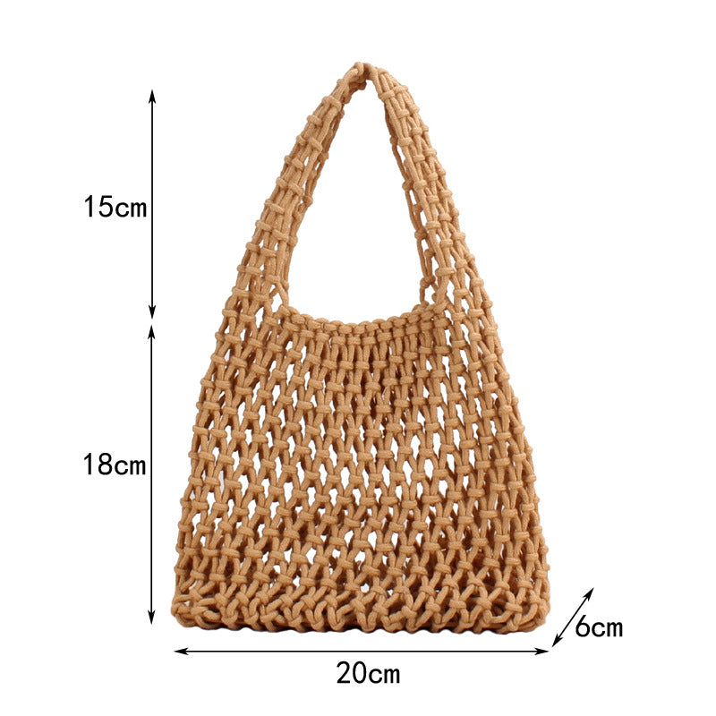 Macaron Cotton String Handmade Hollow Out Cutout Handbag South Korea tagram Bag Beach Woven Bag